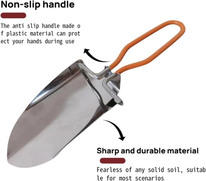 Narui Seven Stainless Steel Folding Shovel, Mini Lightweight Camping Shovel with Oxford Storage Bag, 2 Styles - Ideal for Gardening, Hiking, Beach, Outdoor Digging (Orange PVC Anti Slip Handle) - Image 4